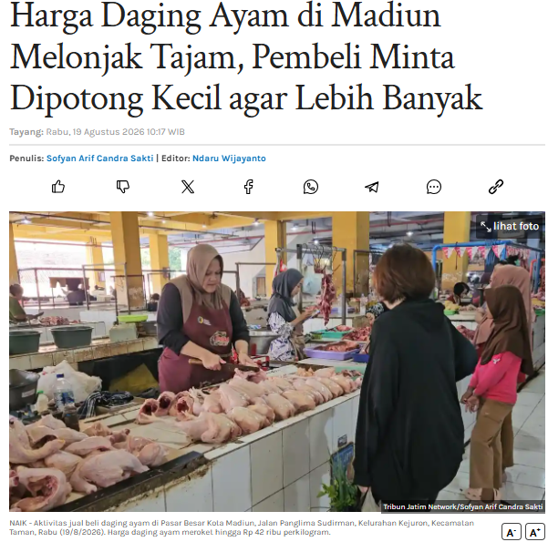 Harga Daging Ayam di Madiun Melonjak Tajam, Pembeli Minta Dipotong Kecil agar Lebih Banyak