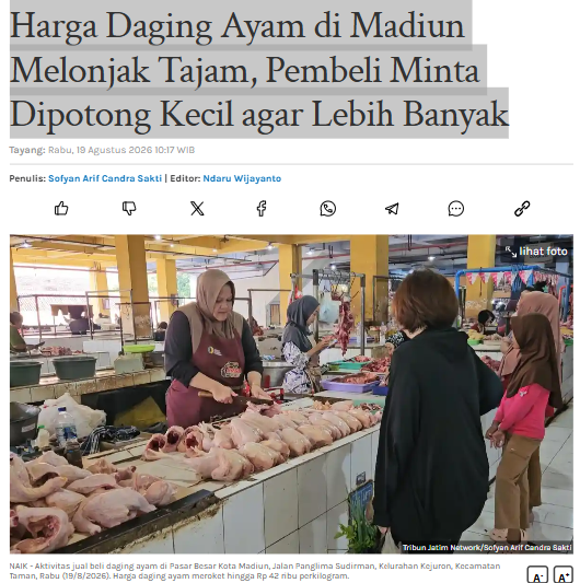 Harga Daging Ayam di Madiun Melonjak Tajam, Pembeli Minta Dipotong Kecil agar Lebih Banyak