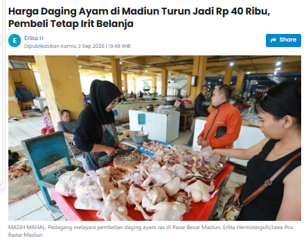 Harga Daging Ayam di Madiun Turun Jadi Rp 40 Ribu, Pembeli Tetap Irit Belanja