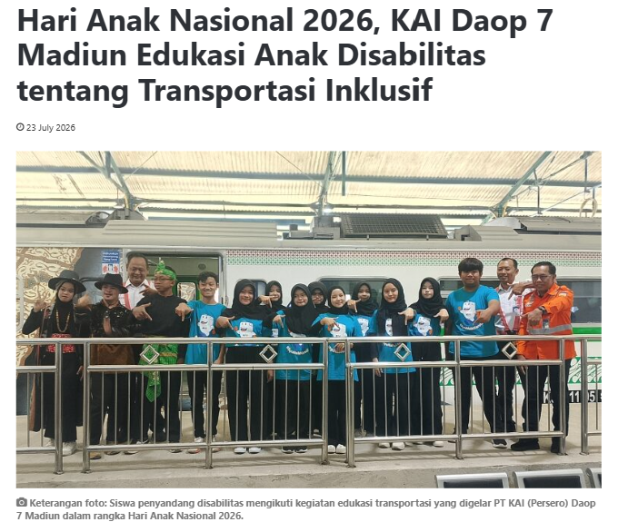 Hari Anak Nasional 2026, KAI Daop 7 Madiun Edukasi Anak Disabilitas tentang Transportasi Inklusif