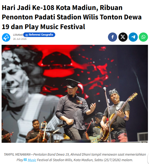 Hari Jadi Ke-108 Kota Madiun, Ribuan Penonton Padati Stadion Wilis Tonton Dewa 19 dan Play Music Festival