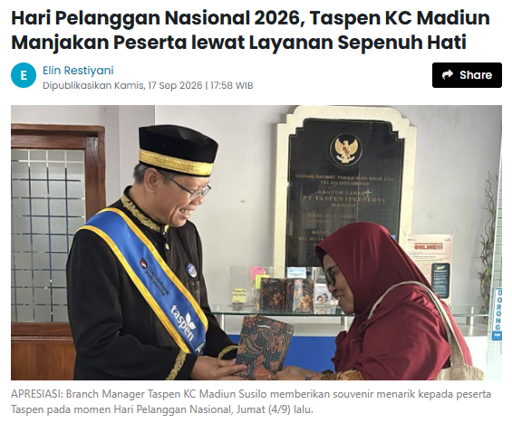 Hari Pelanggan Nasional 2026, Taspen KC Madiun Manjakan Peserta lewat Layanan Sepenuh Hati