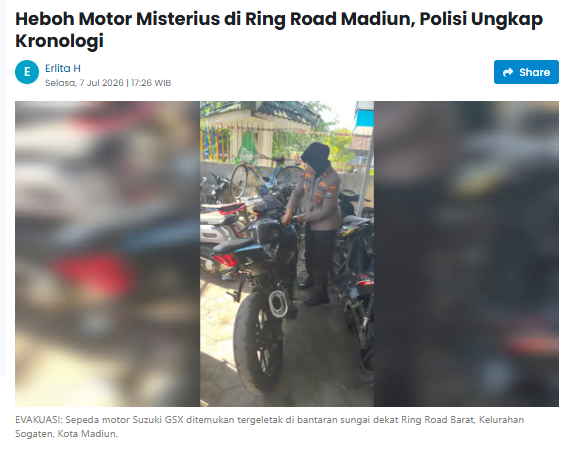 Heboh Motor Misterius di Ring Road Madiun, Polisi Ungkap Kronologi