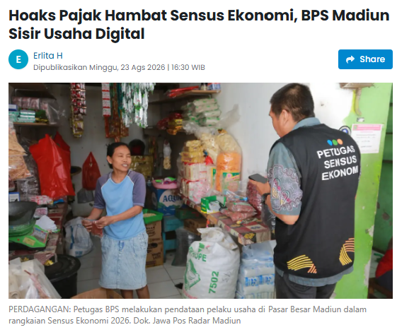 Hoaks Pajak Hambat Sensus Ekonomi, BPS Madiun Sisir Usaha Digital