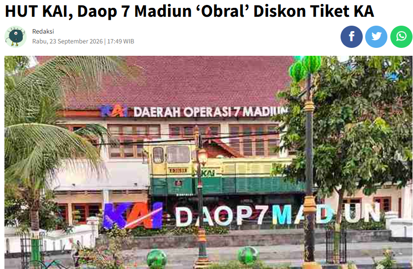 HUT KAI, Daop 7 Madiun ‘Obral’ Diskon Tiket KA