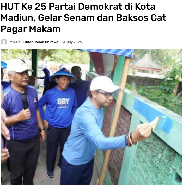 HUT Ke 25 Partai Demokrat di Kota Madiun, Gelar Senam dan Baksos Cat Pagar Makam