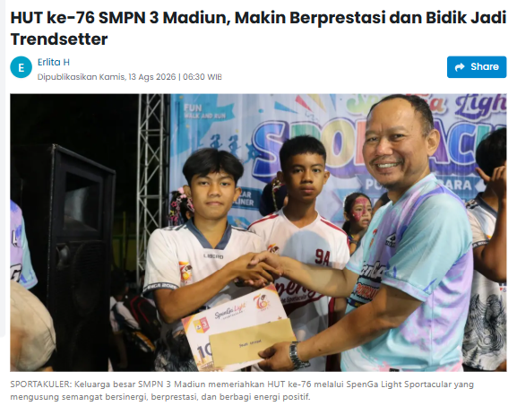 HUT ke-76 SMPN 3 Madiun, Makin Berprestasi dan Bidik Jadi Trendsetter