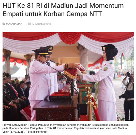 HUT Ke-81 RI di Madiun Jadi Momentum Empati untuk Korban Gempa NTT