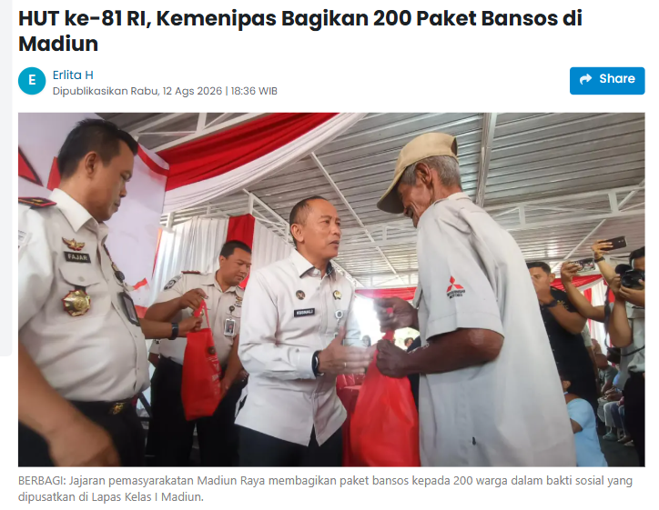 HUT ke-81 RI, Kemenipas Bagikan 200 Paket Bansos di Madiun