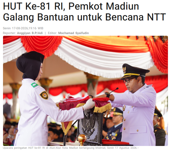 HUT Ke-81 RI, Pemkot Madiun Galang Bantuan untuk Bencana NTT
