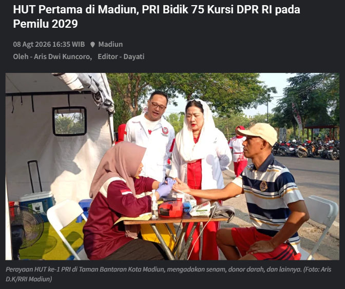 HUT Pertama di Madiun, PRI Bidik 75 Kursi DPR RI pada Pemilu 2029