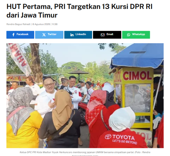 HUT Pertama, PRI Targetkan 13 Kursi DPR RI dari Jawa Timur