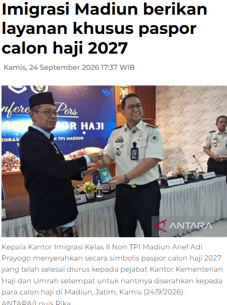 Imigrasi Madiun berikan layanan khusus paspor calon haji 2027