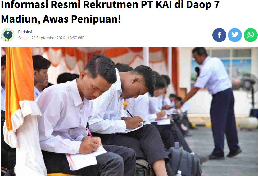 Informasi Resmi Rekrutmen PT KAI di Daop 7 Madiun, Awas Penipuan!