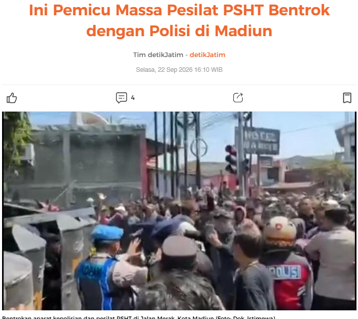 Ini Pemicu Massa Pesilat PSHT Bentrok dengan Polisi di Madiun