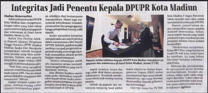 Integritas Jadi Penentu Kepala DPUPR Kota Madiun