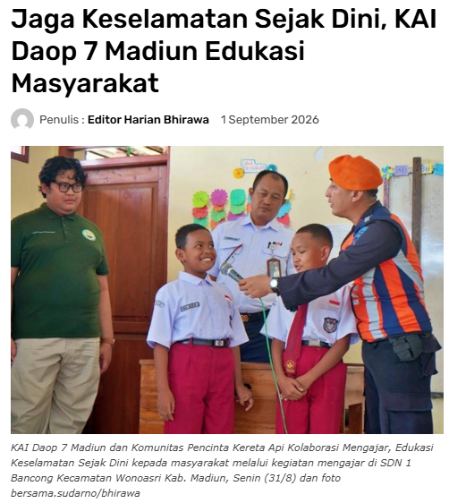 Jaga Keselamatan Sejak Dini, KAI Daop 7 Madiun Edukasi Masyarakat