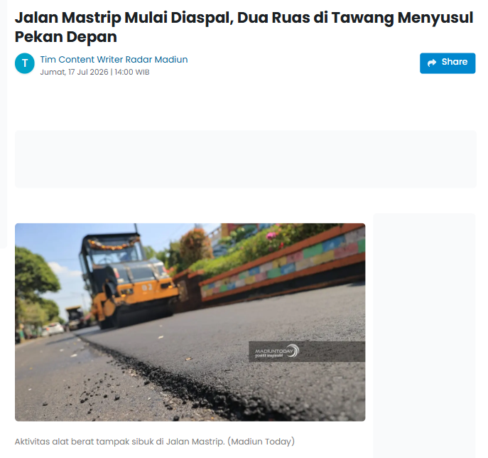 Jalan Mastrip Mulai Diaspal, Dua Ruas di Tawang Menyusul Pekan Depan