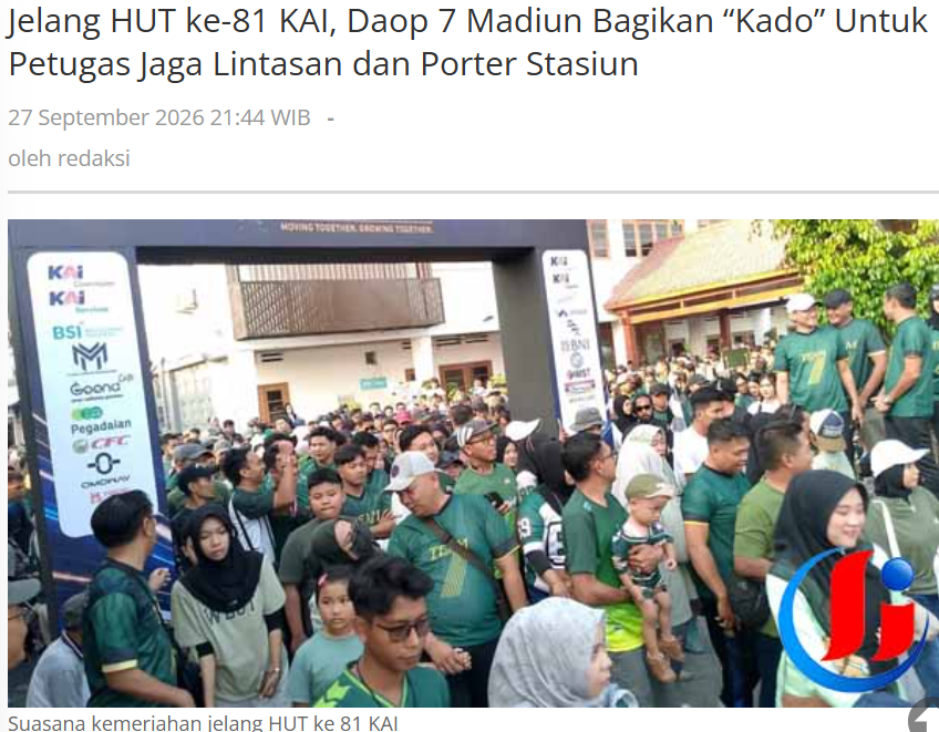 Jelang HUT ke-81 KAI, Daop 7 Madiun Bagikan “Kado” Untuk Petugas Jaga Lintasan dan Porter Stasiun