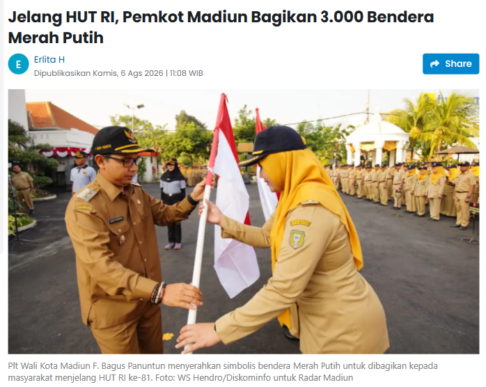 Jelang HUT RI, Pemkot Madiun Bagikan 3.000 Bendera Merah Putih