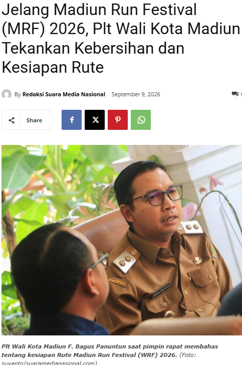 Jelang Madiun Run Festival (MRF) 2026, Plt Wali Kota Madiun Tekankan Kebersihan dan Kesiapan Rute