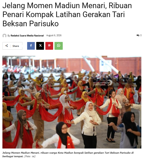 Jelang Momen Madiun Menari, Ribuan Penari Kompak Latihan Gerakan Tari Beksan Parisuko