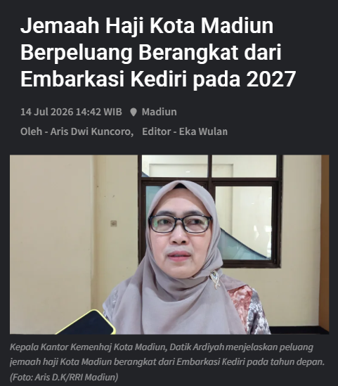 Jemaah Haji Kota Madiun Berpeluang Berangkat dari Embarkasi Kediri pada 2027