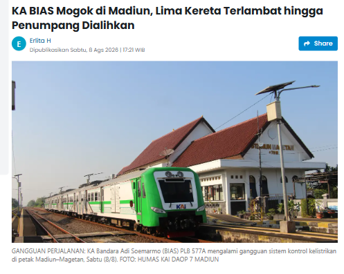 KA BIAS Mogok di Madiun, Lima Kereta Terlambat hingga Penumpang Dialihkan