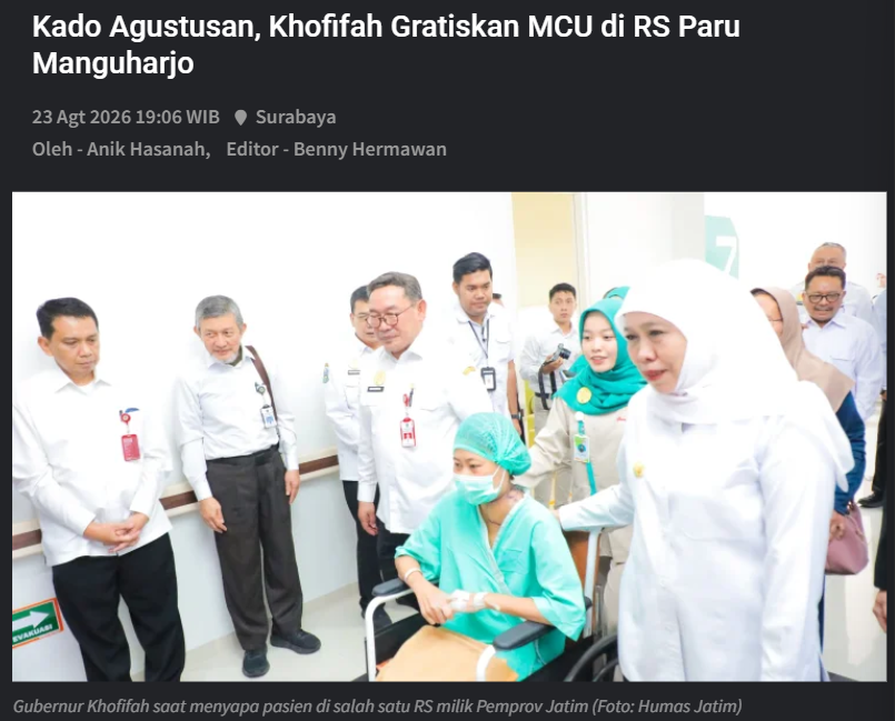 Kado Agustusan, Khofifah Gratiskan MCU di RS Paru Manguharjo