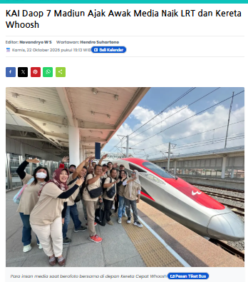 KAI Daop 7 Madiun Ajak Awak Media Naik LRT dan Kereta Whoosh