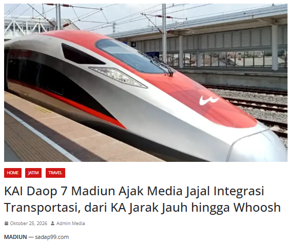 KAI Daop 7 Madiun Ajak Media Jajal Integrasi Transportasi, dari KA Jarak Jauh hingga Whoosh