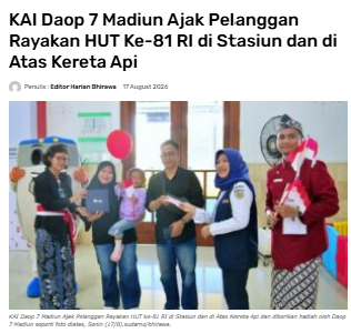 KAI Daop 7 Madiun Ajak Pelanggan Rayakan HUT Ke-81 RI di Stasiun dan di Atas Kereta Api