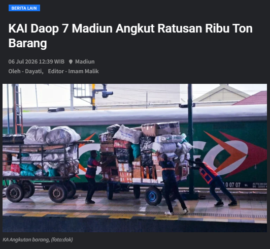 KAI Daop 7 Madiun Angkut Ratusan Ribu Ton Barang