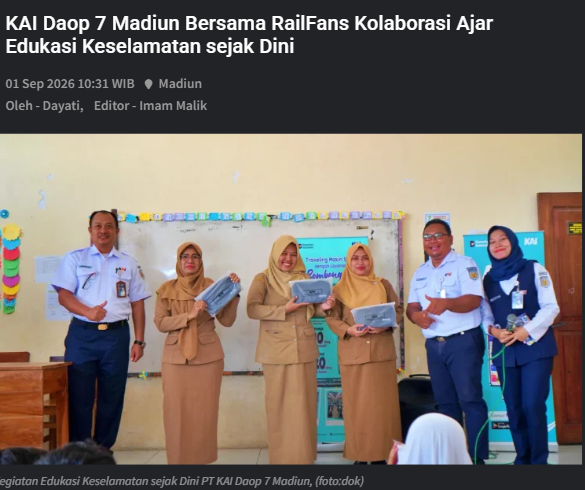 KAI Daop 7 Madiun Bersama RailFans Kolaborasi Ajar Edukasi Keselamatan sejak Dini