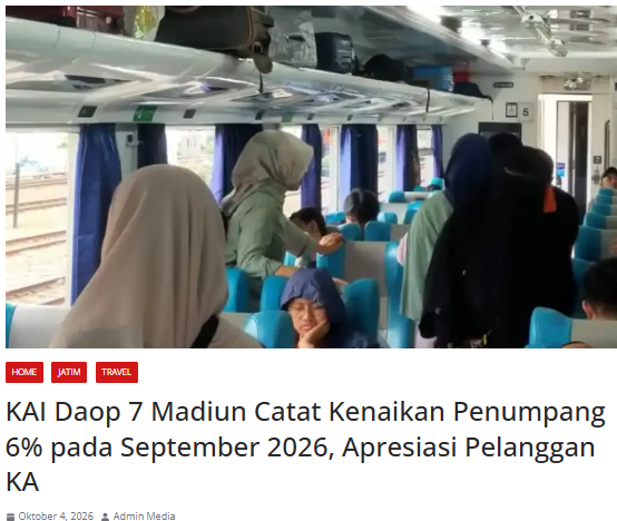 KAI Daop 7 Madiun Catat Kenaikan Penumpang 6% pada September 2026, Apresiasi Pelanggan KA