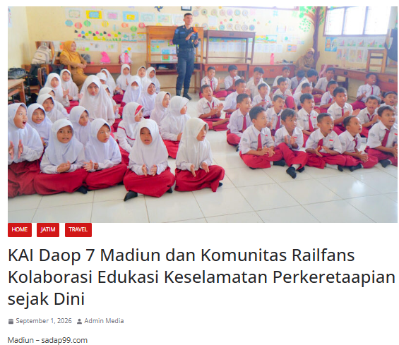 KAI Daop 7 Madiun dan Komunitas Railfans Kolaborasi Edukasi Keselamatan Perkeretaapian sejak Dini