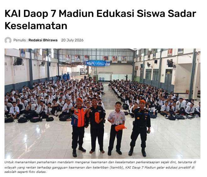KAI Daop 7 Madiun Edukasi Siswa Sadar Keselamatan