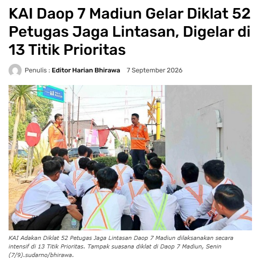 KAI Daop 7 Madiun Gelar Dikiat 52 Petugas Jaga Lintasan, Digelar di 13 Titik Prioritas