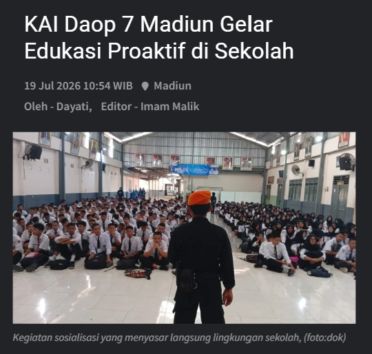 KAI Daop 7 Madiun Gelar Edukasi Proaktif di Sekolah