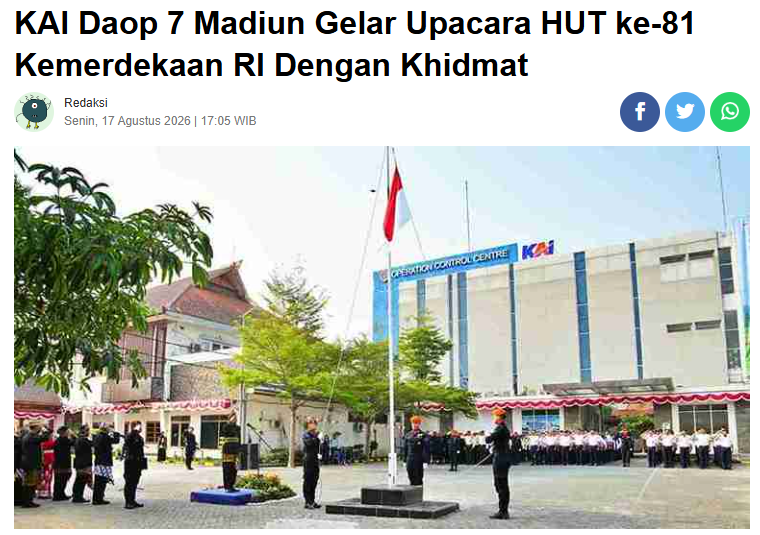 KAI Daop 7 Madiun Gelar Upacara HUT ke-81 Kemerdekaan RI Dengan Khidmat