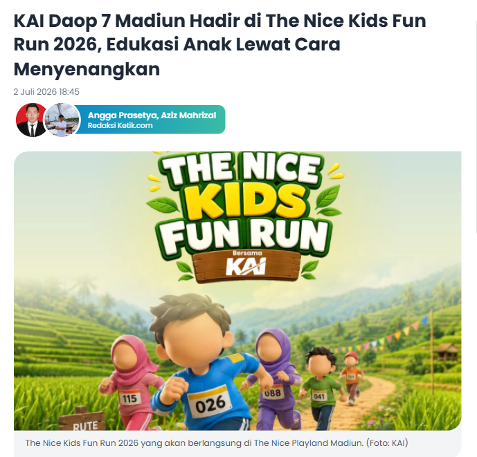KAI Daop 7 Madiun Hadir di The Nice Kids Fun Run 2026, Edukasi Anak Lewat Cara Menyenangkan