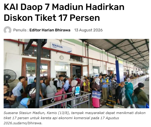 KAI Daop 7 Madiun Hadirkan Diskon Tiket 17 Persen