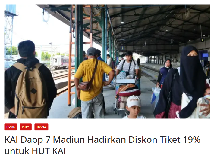 KAI Daop 7 Madiun Hadirkan Diskon Tiket 19% untuk HUT KAI