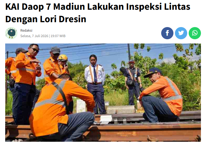 KAI Daop 7 Madiun Lakukan Inspeksi Lintas Dengan Lori Dresin