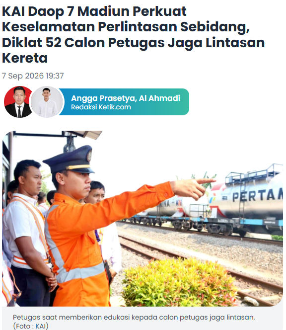 KAI Daop 7 Madiun Perkuat Keselamatan Perlintasan Sebidang, Diklat 52 Calon Petugas Jaga Lintasan Kereta