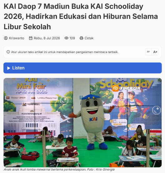 KAI Daop 7 Madiun Resmi Buka KAI Schooliday 2026 Sambut Libur Sekolah