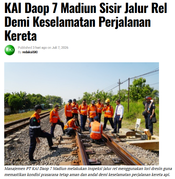 KAI Daop 7 Madiun Sisir Jalur Rel Demi Keselamatan Perjalanan Kereta