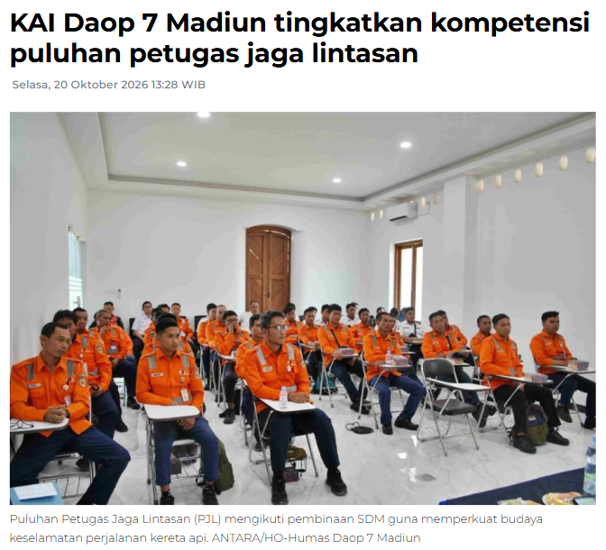 KAI Daop 7 Madiun tingkatkan kompetensi puluhan petugas jaga lintasan