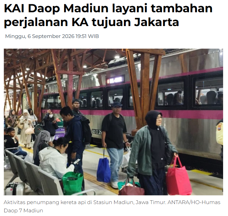 KAI Daop Madiun layani tambahan perjalanan KA tujuan Jakarta