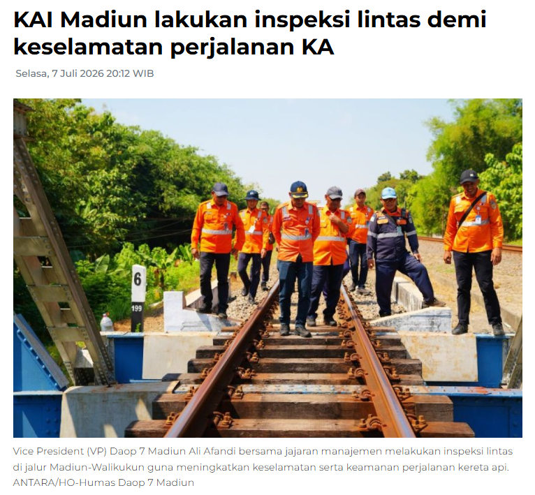 KAI Madiun lakukan inspeksi lintas demi keselamatan perjalanan KA
